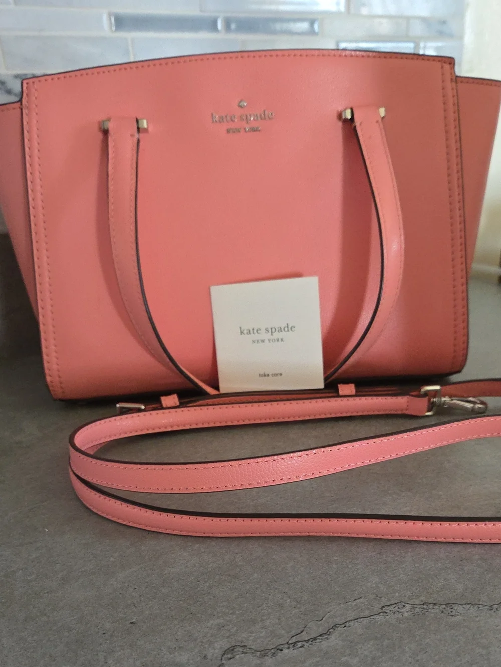 kate spade Coral Pink Leather Tote with Detachable Strap and Gold Hardware - Picture 1 of 1